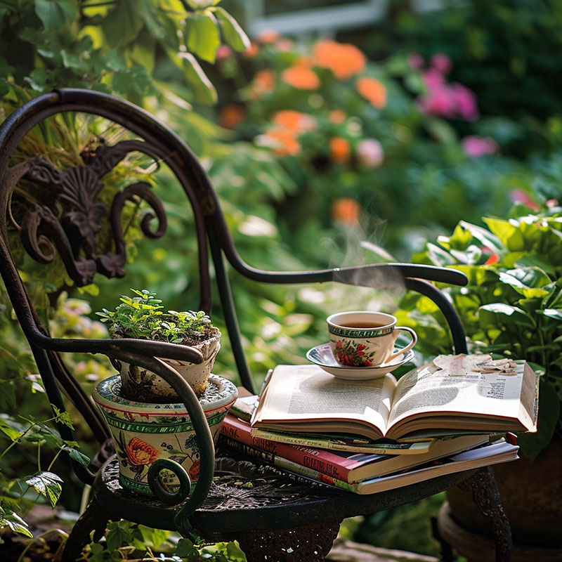Gardening Books with Tea