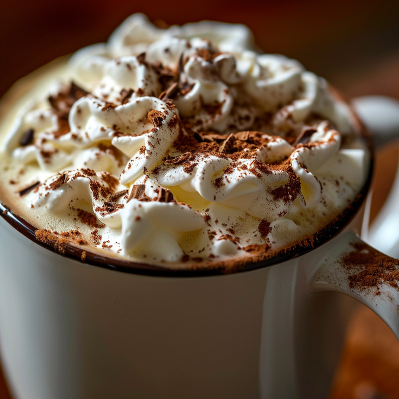 Close-Up of Hot Cocoa with Whipped Cream and Cinnamon