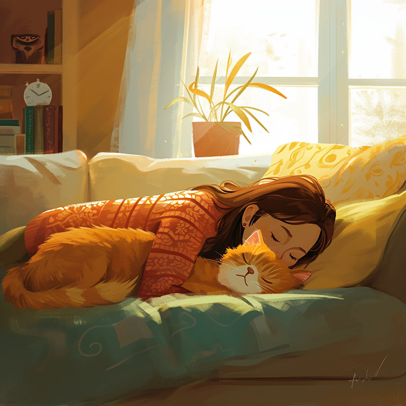 Cozy Nap at Home with a Pet