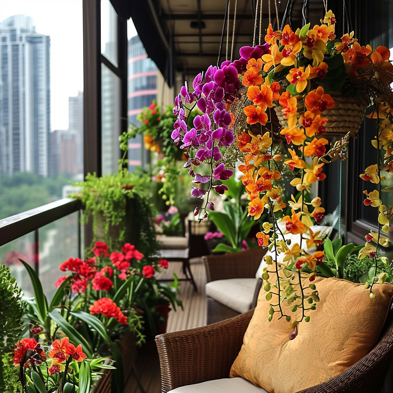 Balcony Garden with Hanging Orchids