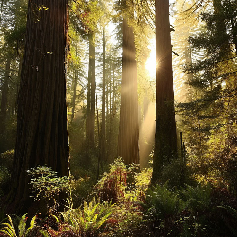 Sunrise in a Redwood Forest