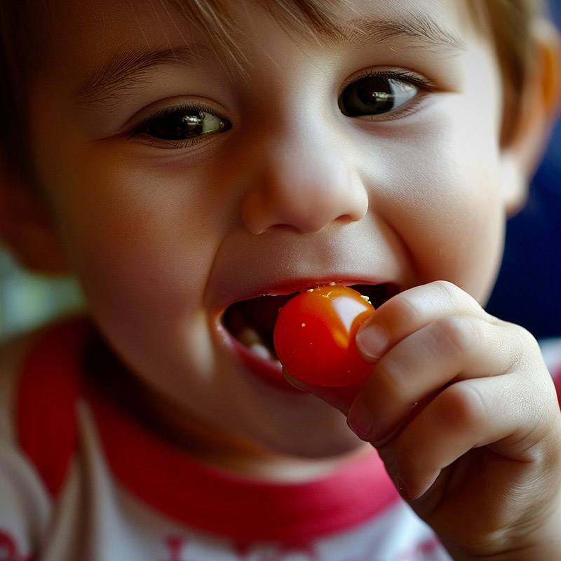 Child Eating a Cherry Tomato