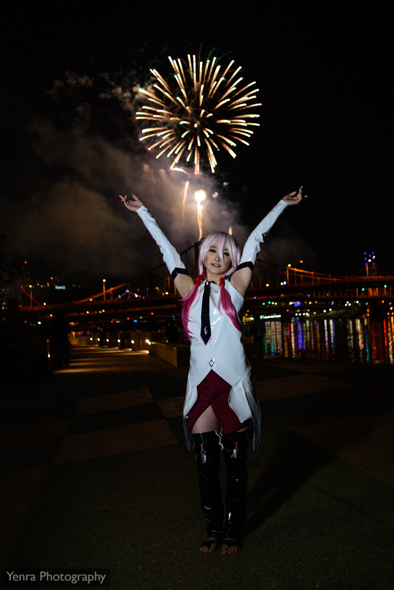Fireworks and bridge light at Tekko