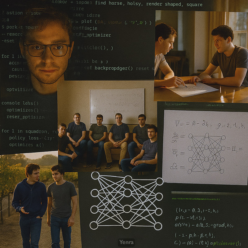 Collage representing OpenAI's early influence across reinforcement learning, robotics, language modeling, and AI safety