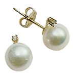 Pearl Stud Earrings with Diamond Accent