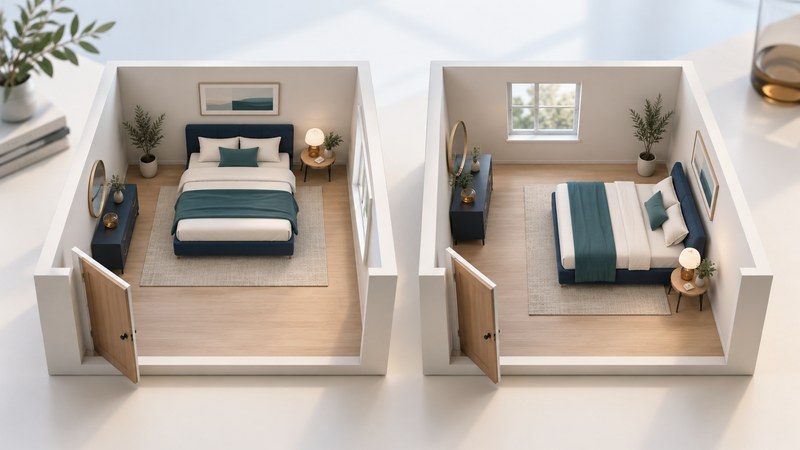 Two alternative bedroom arrangements.