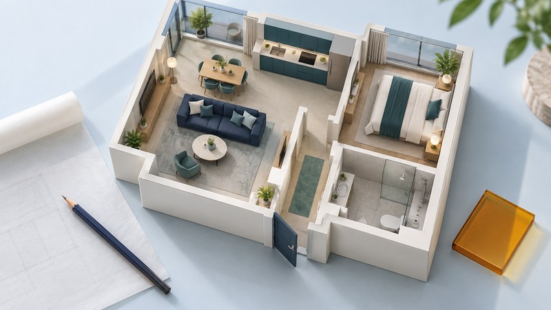 Miniature apartment seen from above.
