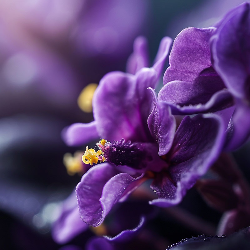 Macro Photography of African Violet Blooms
