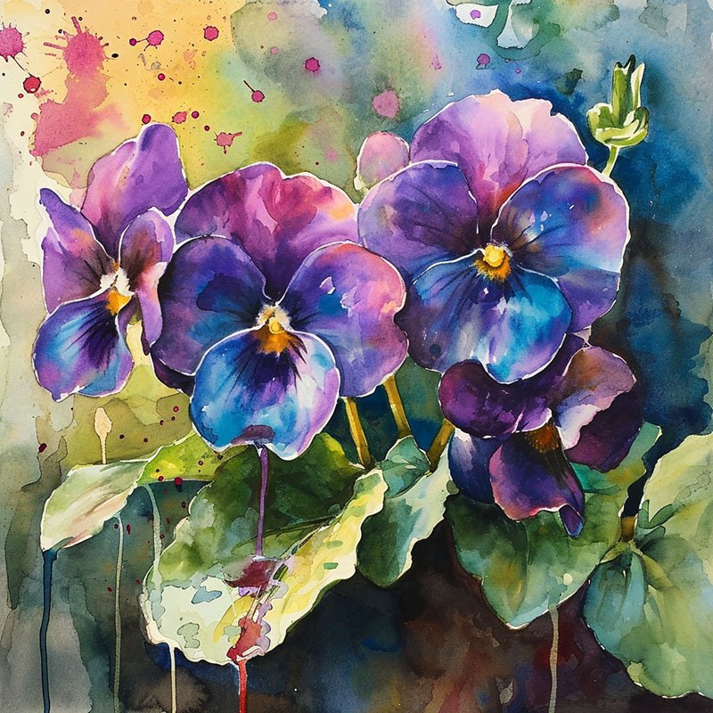 Artistic Watercolor Painting of African Violets