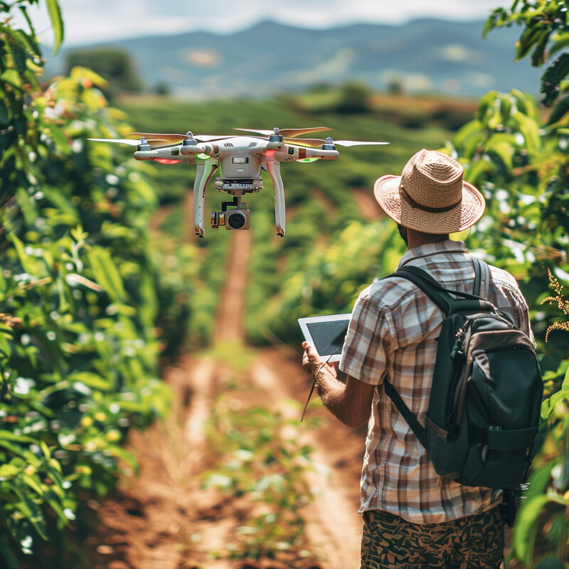 A man monitors the growth of crops in a rural field.