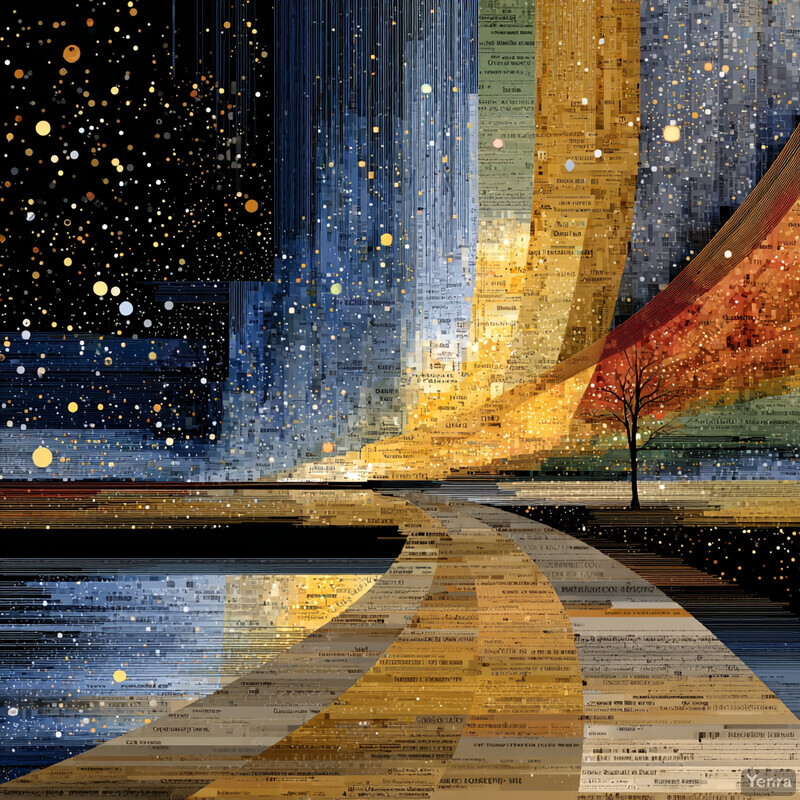 A vibrant tapestry of knowledge, featuring a celestial, urban, and natural landscape.