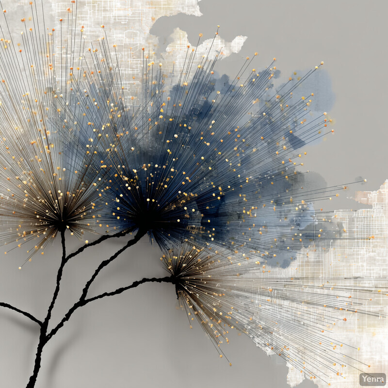 A stylized dandelion seed head set against a blurred urban backdrop, blending natural and urban themes.