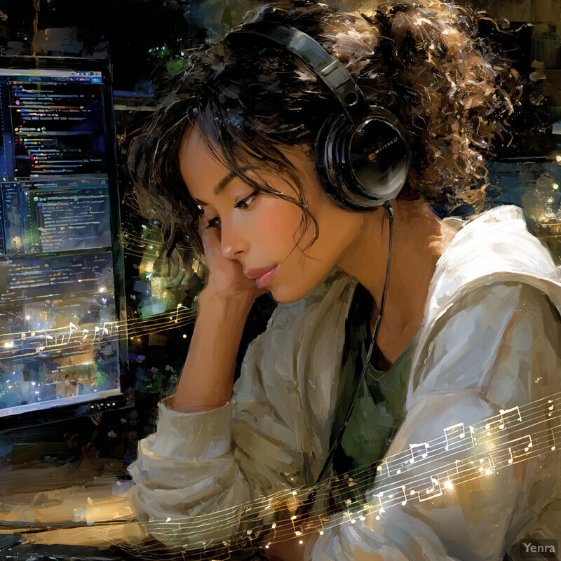 A person in a state of deep focus, possibly a musician or programmer, immersed in a creative process.