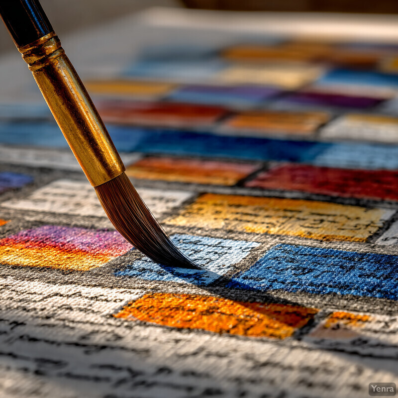 A close-up of a paintbrush over a colorful abstract canvas, suggesting an artistic moment of creation or reflection.