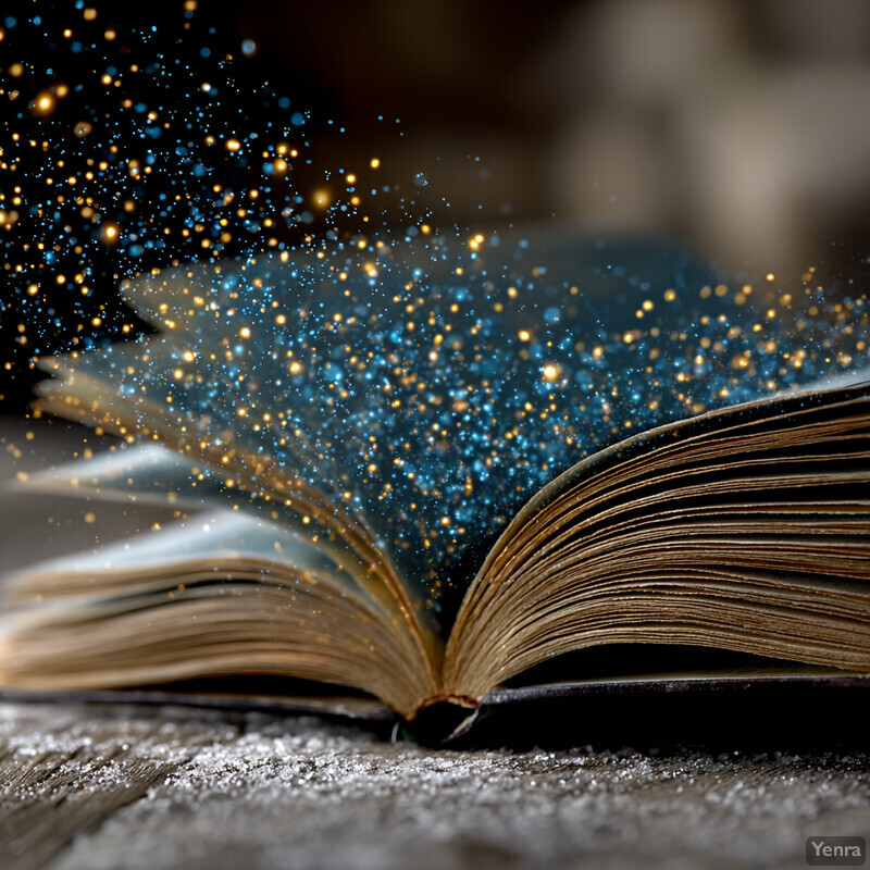 An open book with glowing particles emerging from its pages.
