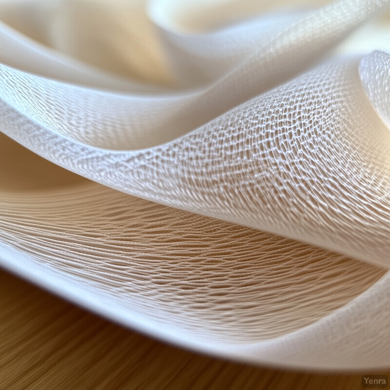 Close-up view of a white fabric or textile material on a wooden table