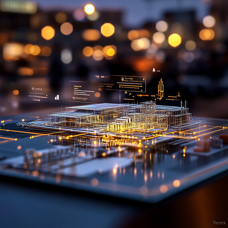 A computer-generated representation of a circuit board with various components and wires arranged in a complex pattern.