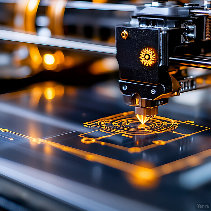 An automated error detection and correction system in action, featuring a 3D printer with a black body and orange accents.