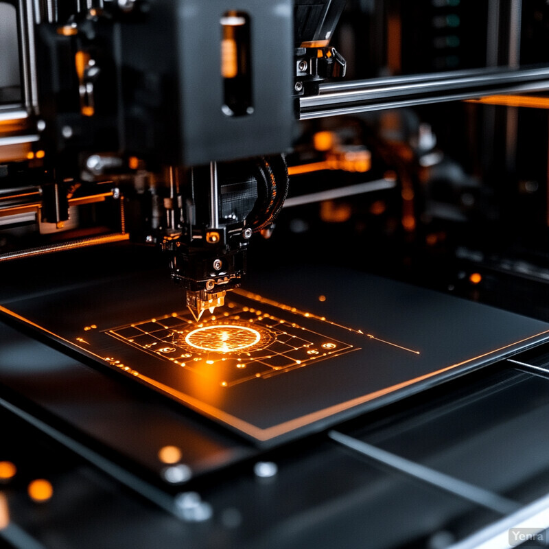 A 3D printer in operation, printing a small round object on its build plate.