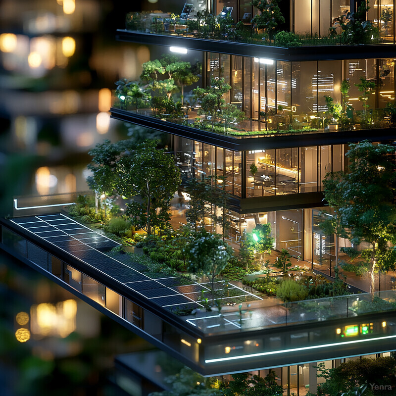 A futuristic building surrounded by lush greenery and well-maintained surroundings.