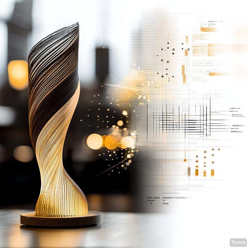 A sleek and modern 3D model of an award or trophy with a gold-colored base and curved body.