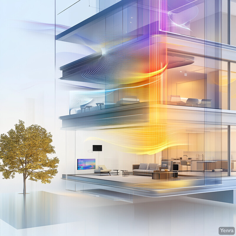 This image showcases a futuristic-looking building with a sleek design and transparent structure, allowing viewers to see inside its various rooms and spaces.