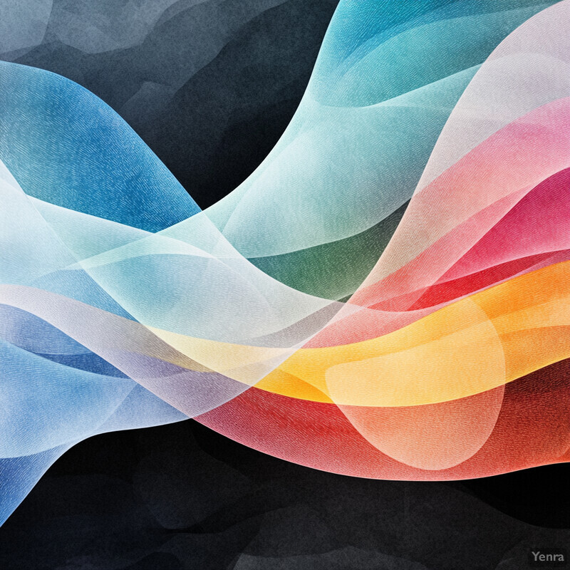 A dynamic and engaging abstract painting featuring a range of curved shapes in bold, vibrant colors.