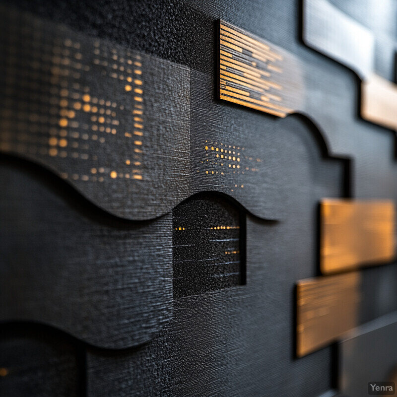 An array of black and gold acoustic panels designed for sound absorption in audio studios or home theaters.