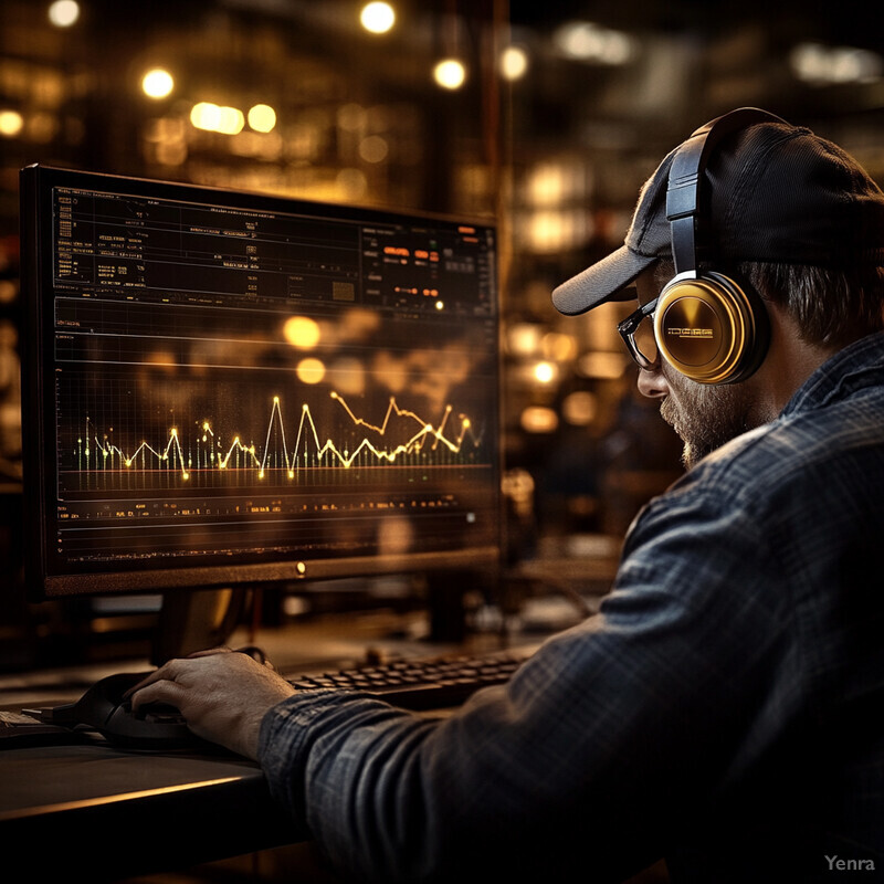 A man is working on a computer in an industrial setting while wearing Hearing Protection and Enhancement Devices.