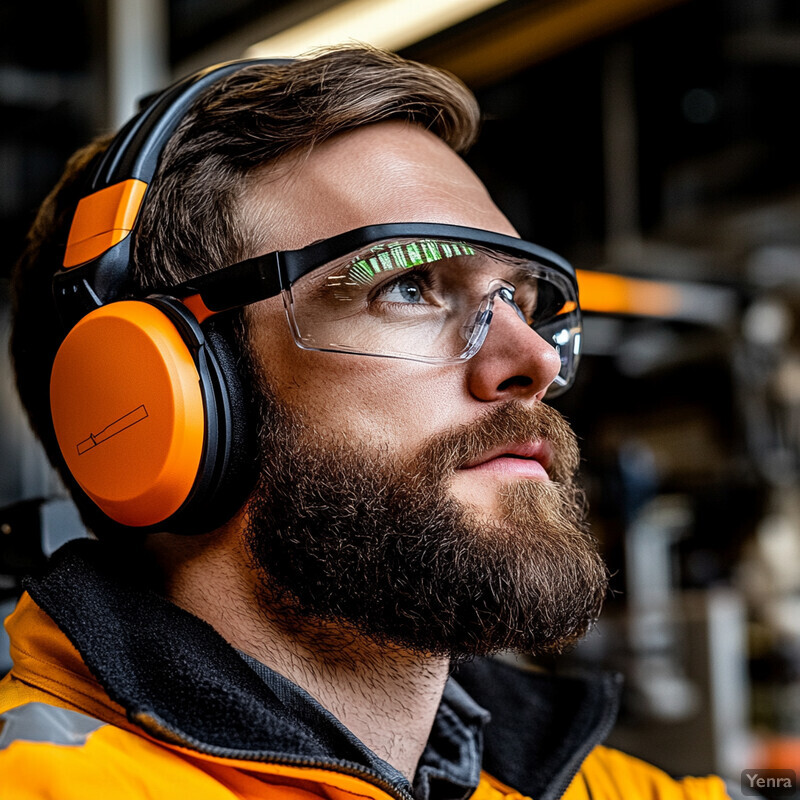 A man wearing safety gear in an industrial setting.