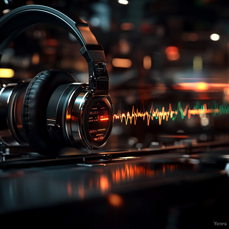 A pair of wireless headphones with a shiny silver finish and black leather cushions resting on a black surface in a studio setting.