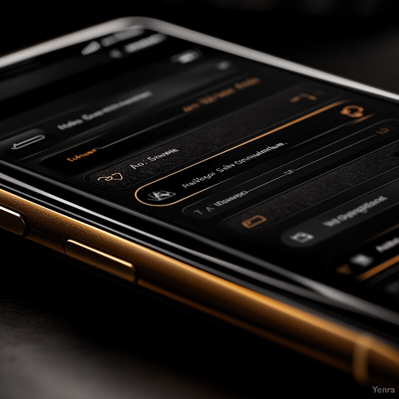 A smartphone displaying an app or software interface with a black background and gold accents.