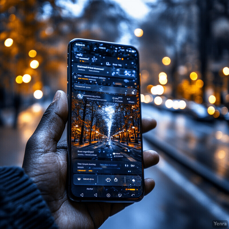 A person is using their smartphone in an outdoor setting.