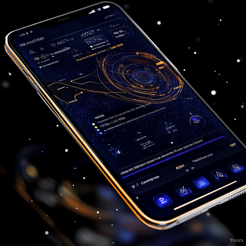 A smartphone displaying an astronomy app in a dark setting.