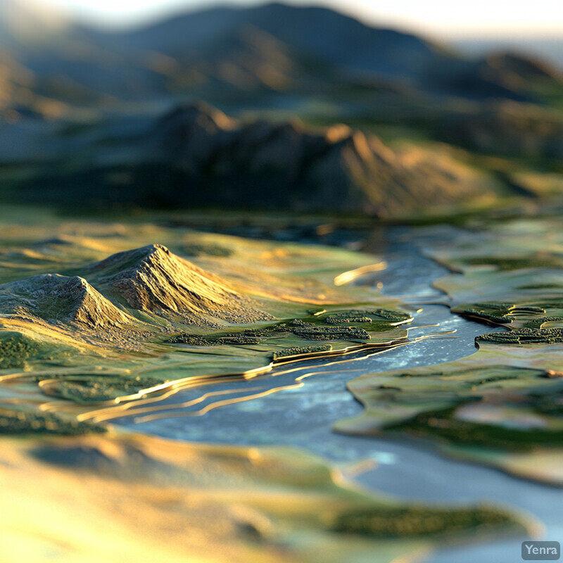 A 3D terrain model of a landscape with mountains and valleys, showcasing the natural beauty of the earth's surface.