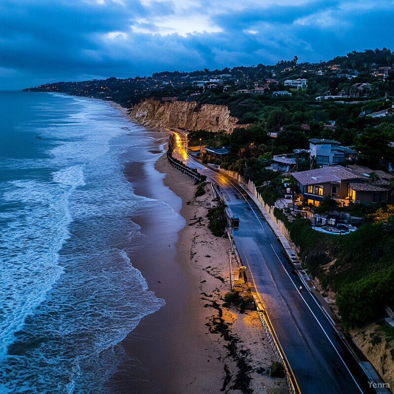 A coastal erosion and flooding scenario is depicted in this image.