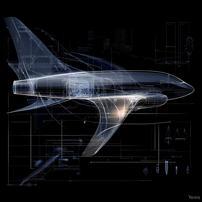 A detailed blueprint of an airplane with a futuristic design.