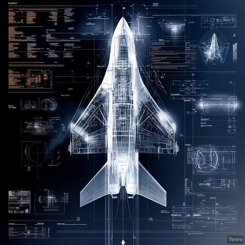 Detailed technical drawing of an aircraft in exploded view format.