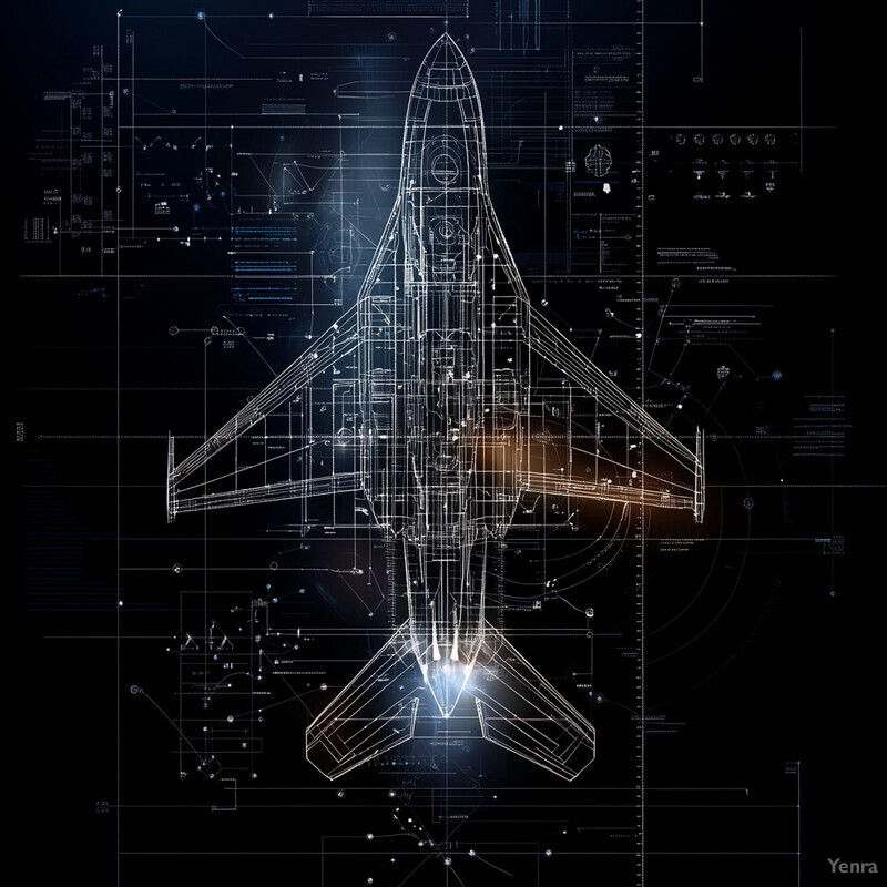 A detailed blueprint of an aircraft, showcasing its design and components.