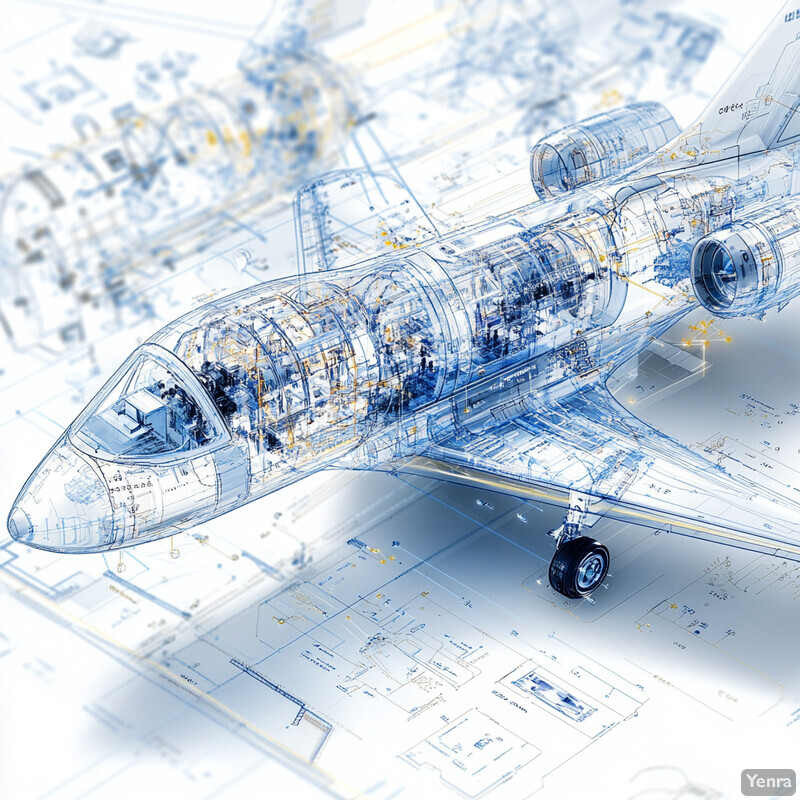 A transparent airplane with a blueprint in the background