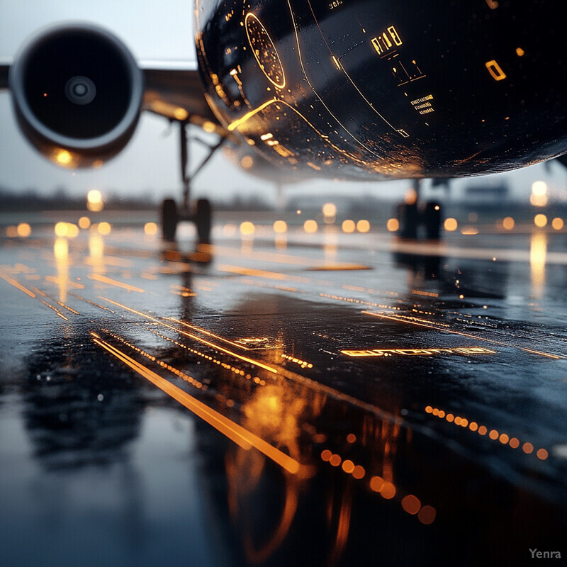 An airplane on the runway at dusk or dawn, with its engines covered and no visible passengers.