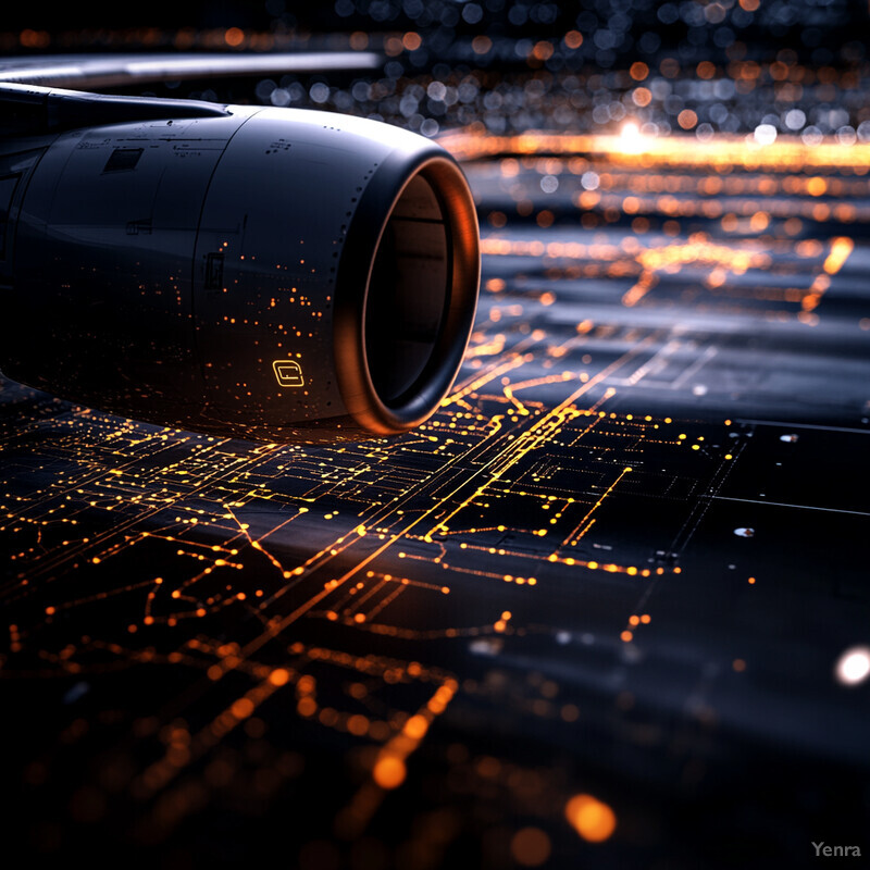 Airplane Engine on Dark Surface with Circuit Board Pattern