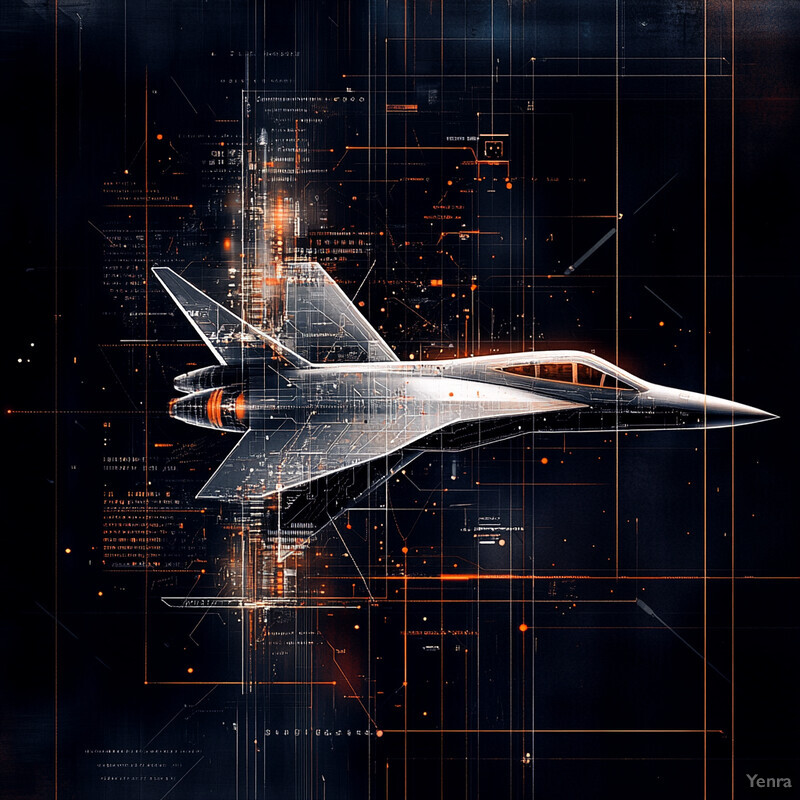 A futuristic fighter jet in a dynamic visual setting.