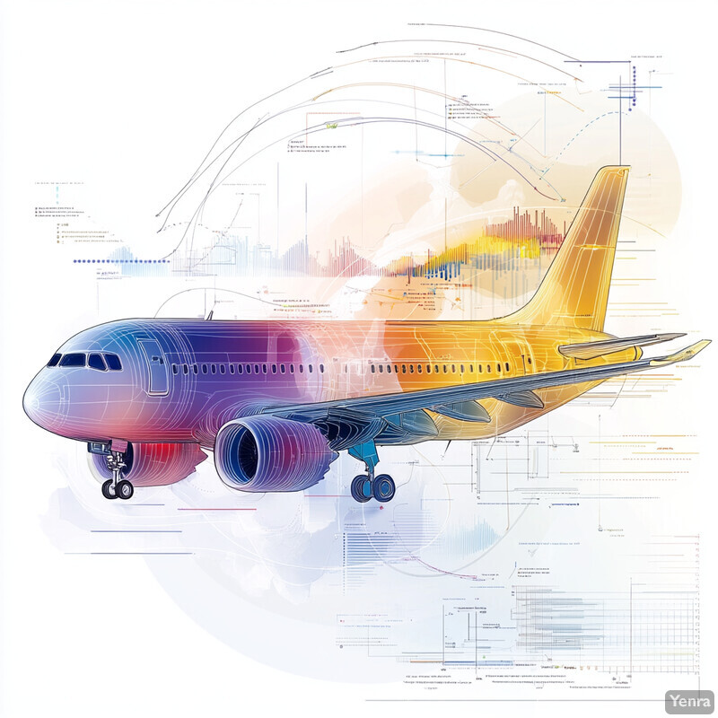 An airplane with flight data visualizations in the background.