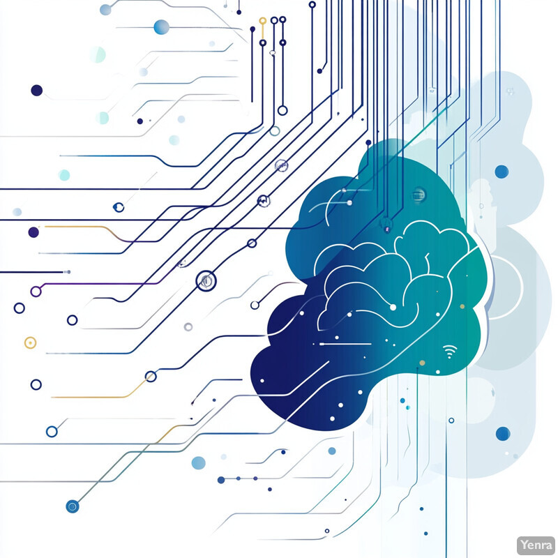 An abstract representation of a cloud computing system, featuring blue clouds or bubbles with data points and communication pathways.