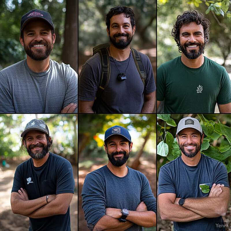 A collage of six photographs featuring men in outdoor settings, likely for an environmental conservation campaign.