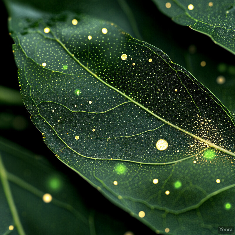 A close-up view of two dark green leaves with yellow spots.