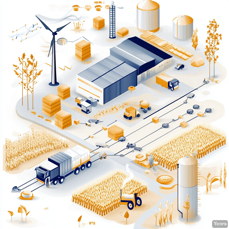 The image shows a well-organized agricultural supply chain management system in a rural setting.