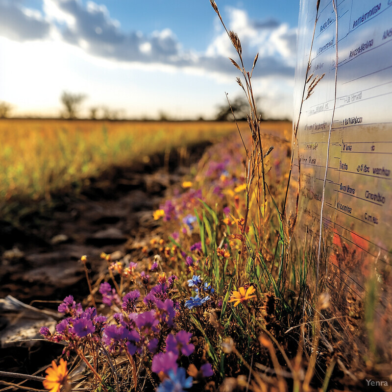 Wildflowers in a field with a blurred background and a clear focus on the flowers.