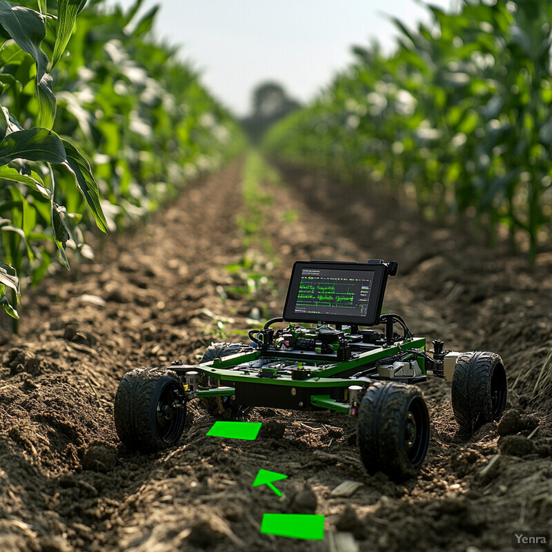 A robot designed for in-field monitoring is shown in a cornfield.